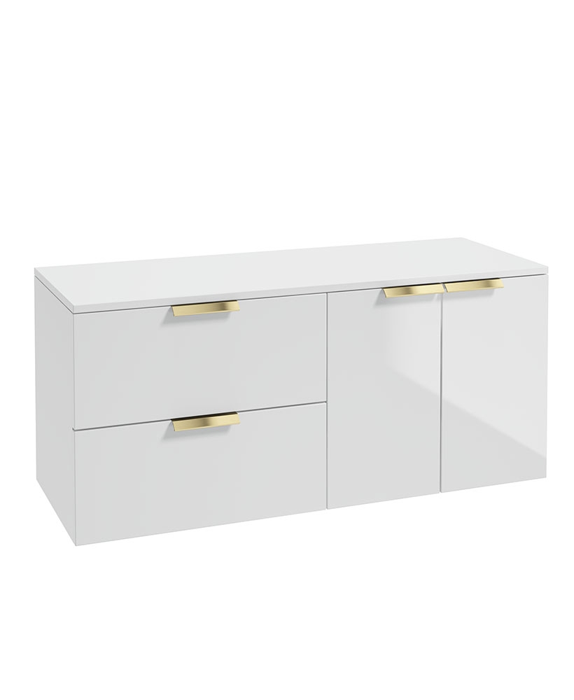 STOCKHOLM 120cm Two Drawer and Two Door Gloss White Countertop Vanity Unit - Brushed Gold Handle