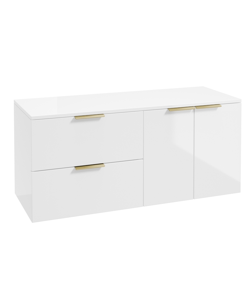 STOCKHOLM Wall Hung 120cm Two Drawer/Two Door Countertop Vanity Unit Gloss White - Brushed Gold Handle