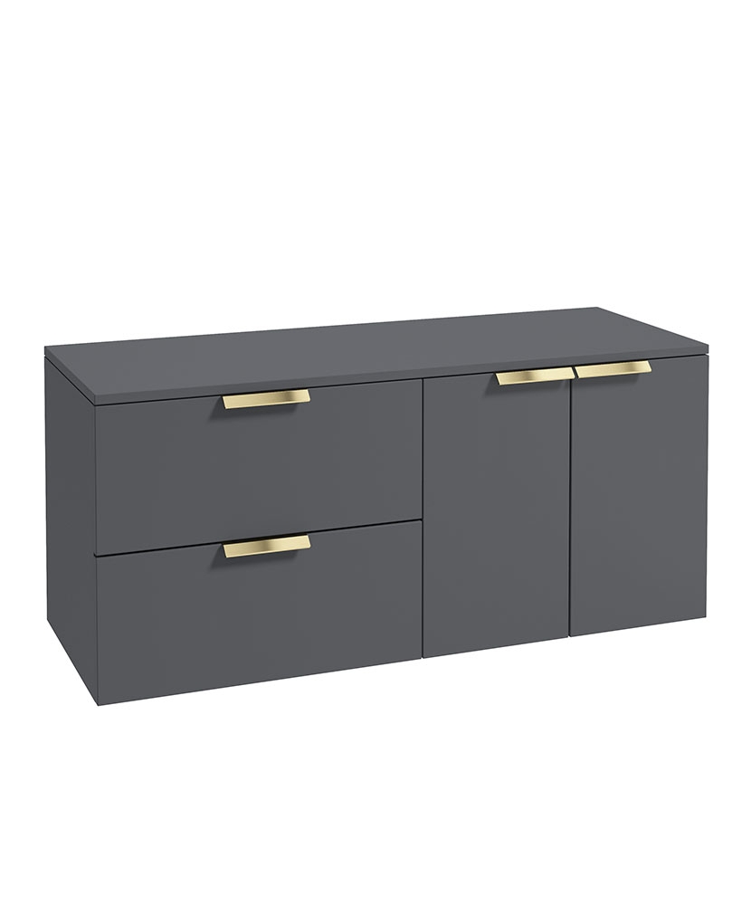 STOCKHOLM Wall Hung 120cm Two Drawer/Two Door Countertop Vanity Unit Matt Midnight Grey - Brushed Gold Handle