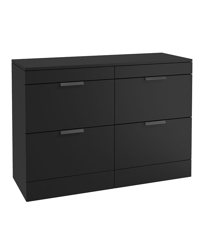 STOCKHOLM Wall Hung 120cm Four Drawer Countertop Vanity Unit Matt Black - Matt Black Handle