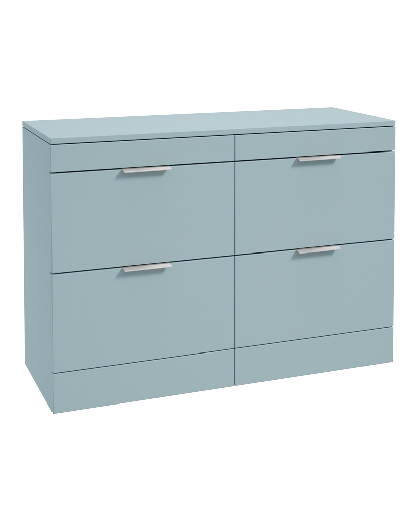 STOCKHOLM Wall Hung 120cm Four Drawer Countertop Vanity Unit Matt Morning Sky Blue - Brushed Chrome Handle