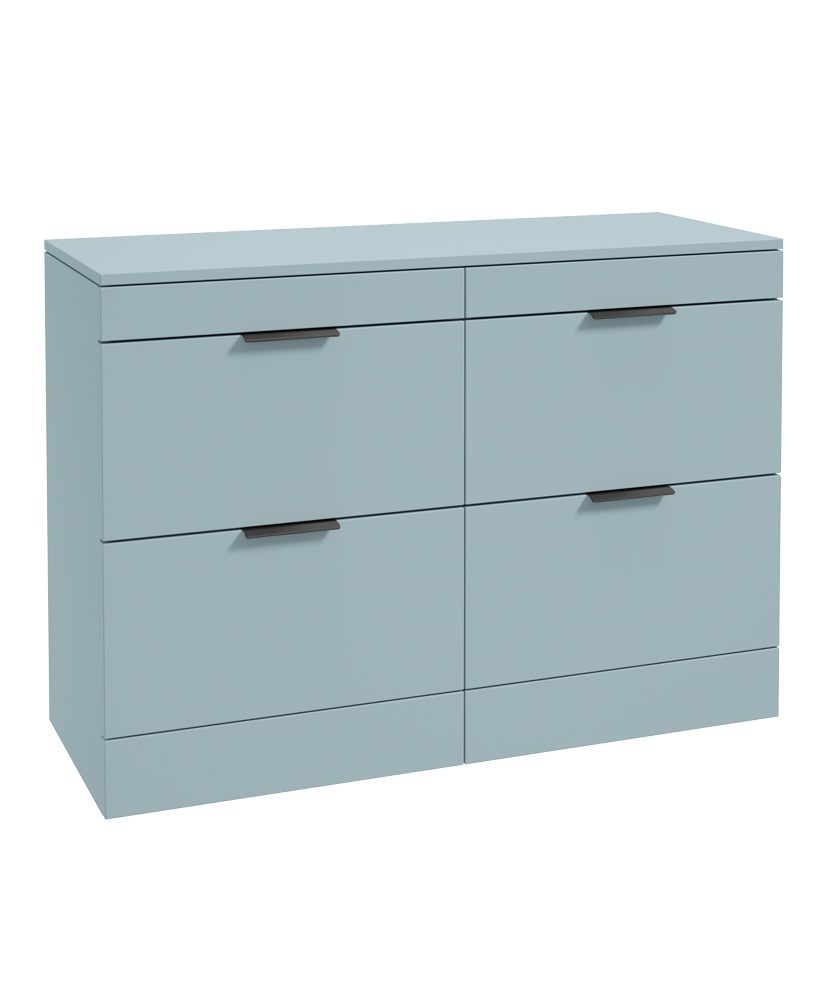 STOCKHOLM Wall Hung 120cm Four Drawer Countertop Vanity Unit Matt Morning Sky Blue - Matt Black Handle