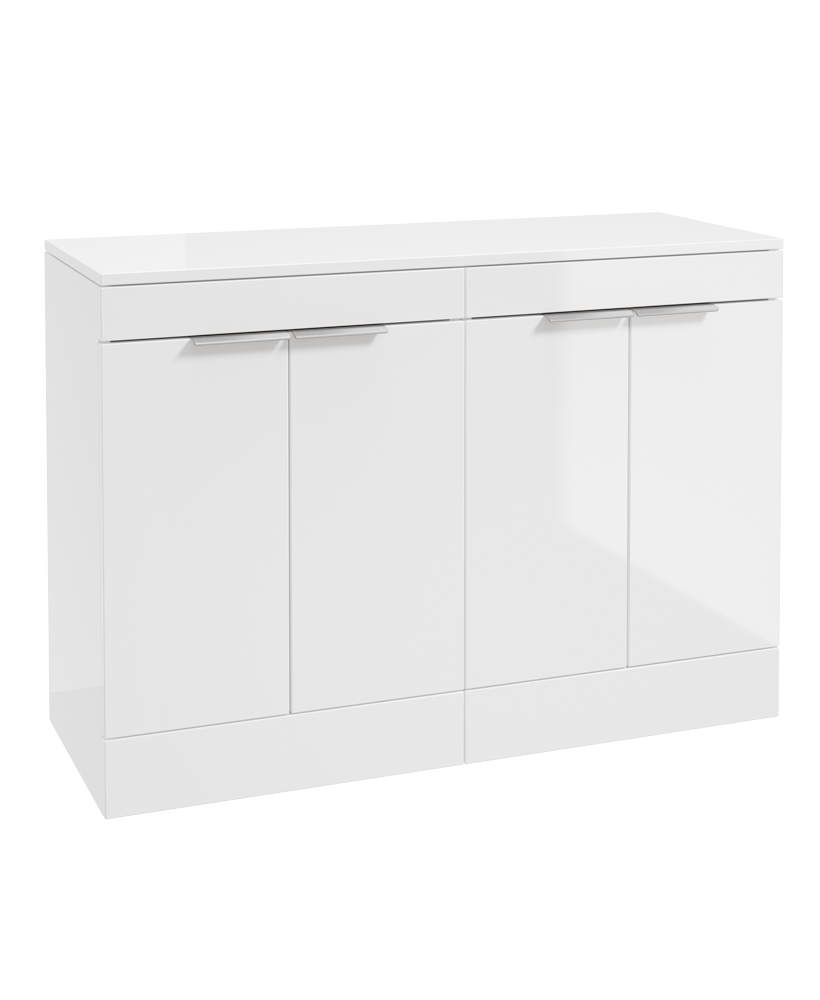 STOCKHOLM Floor Standing 120cm Four Door Countertop Vanity Unit Gloss White - Brushed Chrome Handle