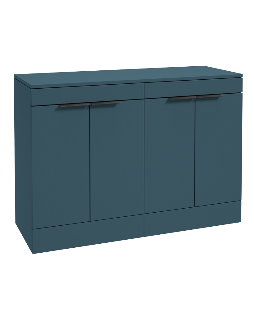 STOCKHOLM Floor Standing 120cm Four Door Countertop Vanity Unit Matt Ocean Blue - Matt Black Handle