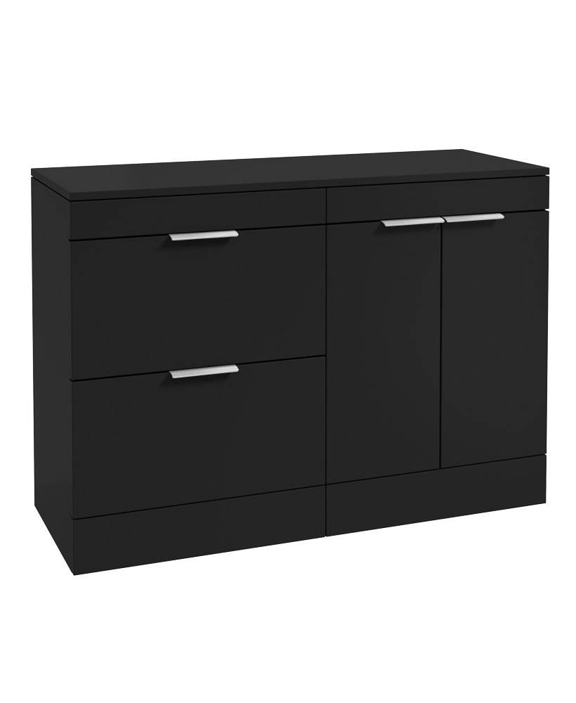 STOCKHOLM Floor Standing 120cm Two Drawer/Two Door Countertop Vanity Unit Matt Black - Brushed Chrome Handle