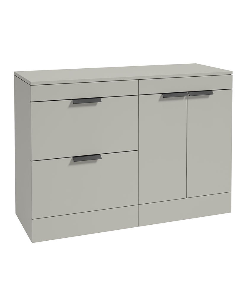 STOCKHOLM Floor Standing 120cm Two Drawer/Two Door Countertop Vanity Unit Matt Arctic Grey - Matt Black Handle