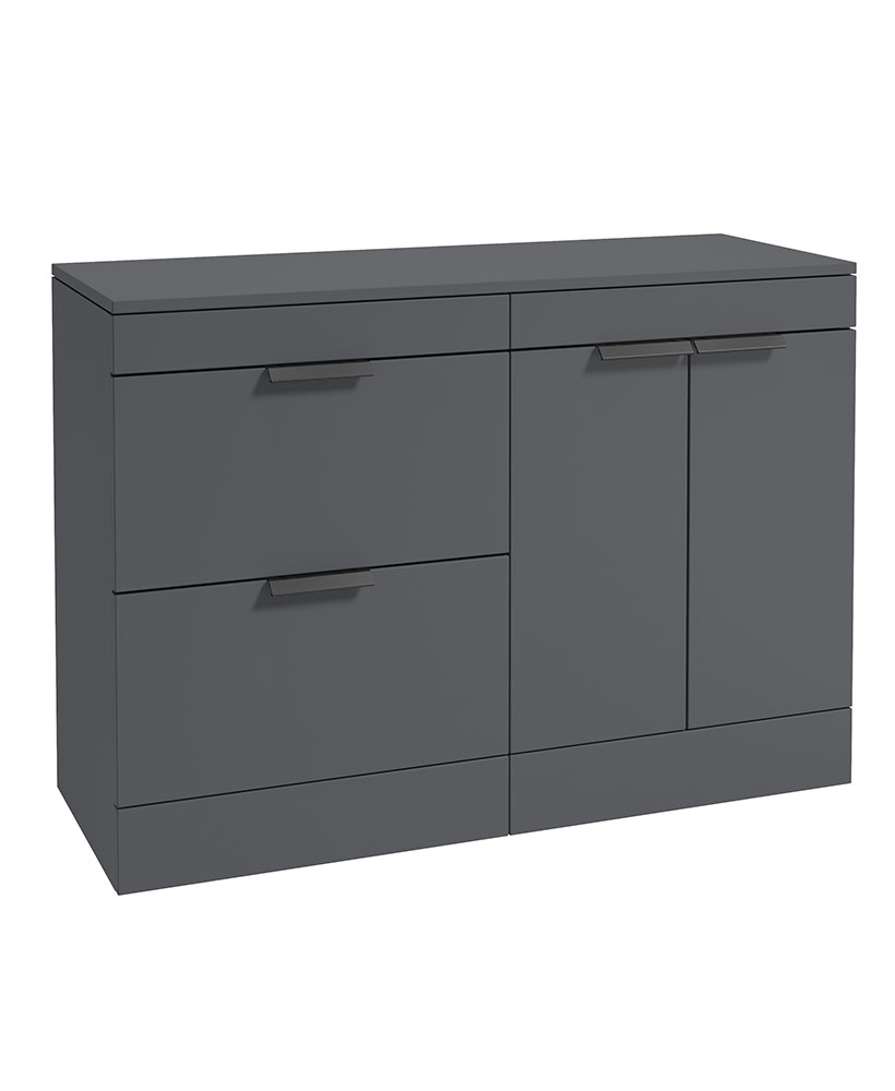 STOCKHOLM Floor Standing 120cm Two Drawer/Two Door Countertop Vanity Unit Matt Midnight Grey - Matt Black Handle