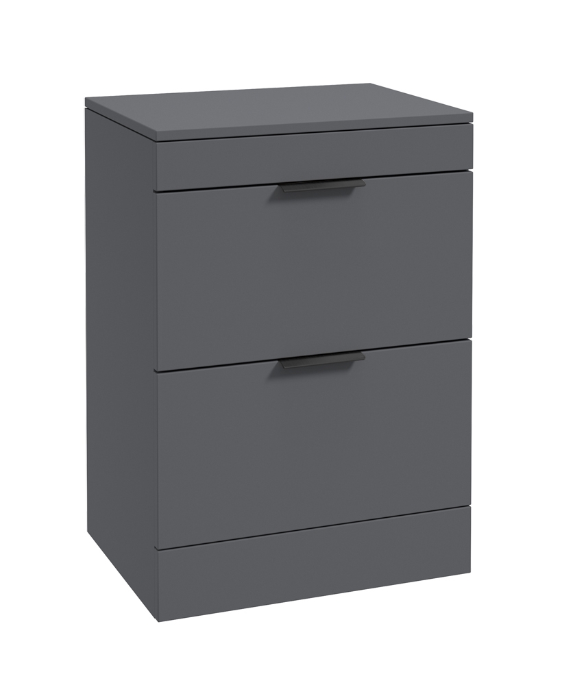 STOCKHOLM 60cm Floor Standing Two Drawer Matt Morning Sky Blue Countertop Vanity Unit - Matt Black Handle