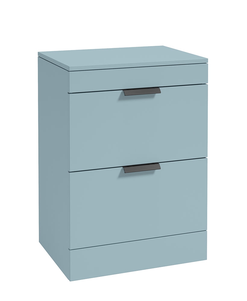 STOCKHOLM Floor Standing 60cm Two Drawer Countertop Vanity Unit Matt Morning Sky Blue - Matt Black Handle