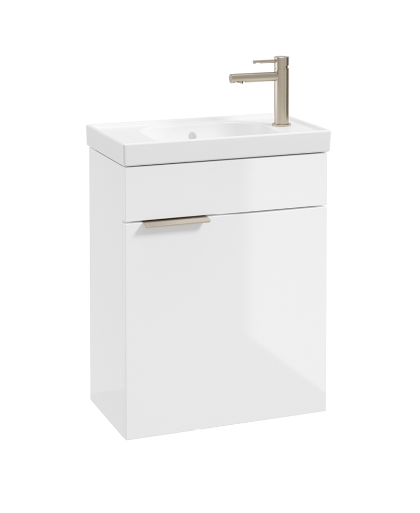 STOCKHOLM Wall Hung 50cm Cloakroom Vanity Unit Gloss White - Brushed Nickel handles