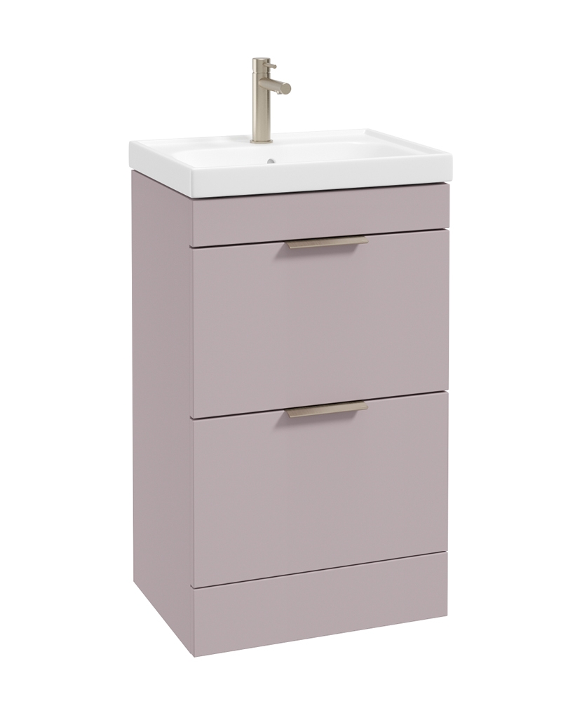 STOCKHOLM Floorstanding 50cm Two Drawer Vanity Unit Matt Cashmere Pink - Brushed Nickel Handles