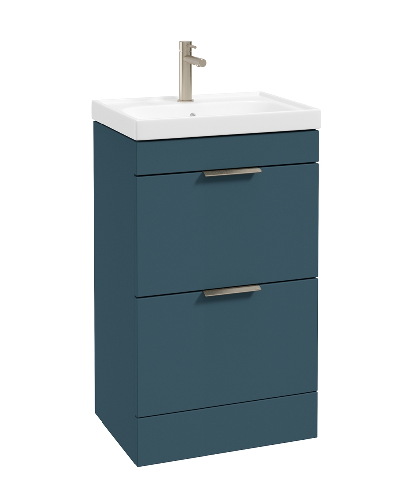 STOCKHOLM Floorstanding 50cm Two Drawer Vanity Unit Matt Ocean Blue - Brushed Nickel Handles