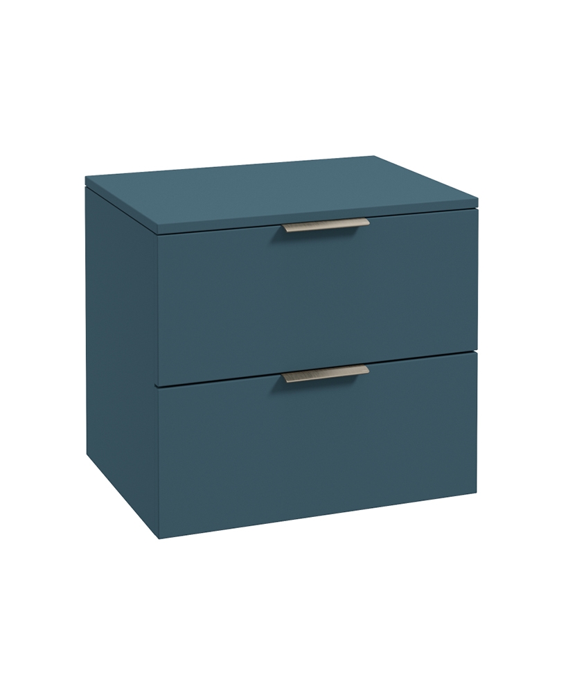 STOCKHOLM Wall Hung 60cm Two Drawer Countertop Vanity Unit Matt Ocean Blue - Brushed Nickel Handles