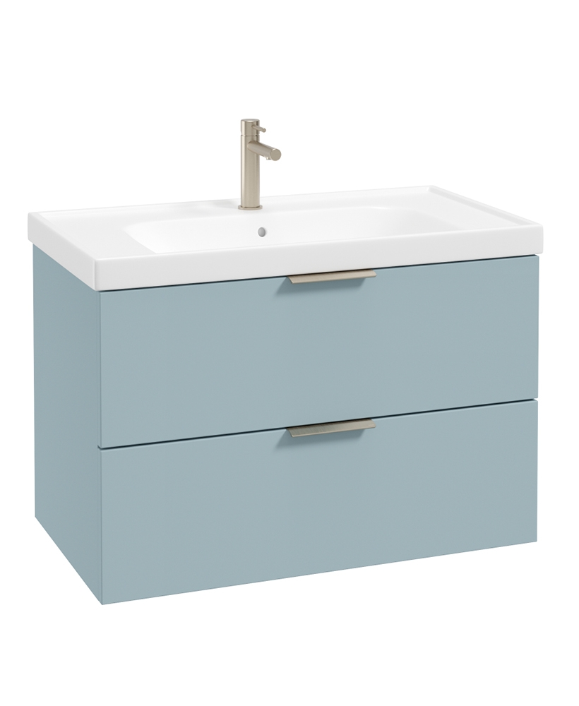 STOCKHOLM Wall Hung 80cm Two Drawer Vanity Unit Matt Morning Sky Blue - Brushed Nickel Handles