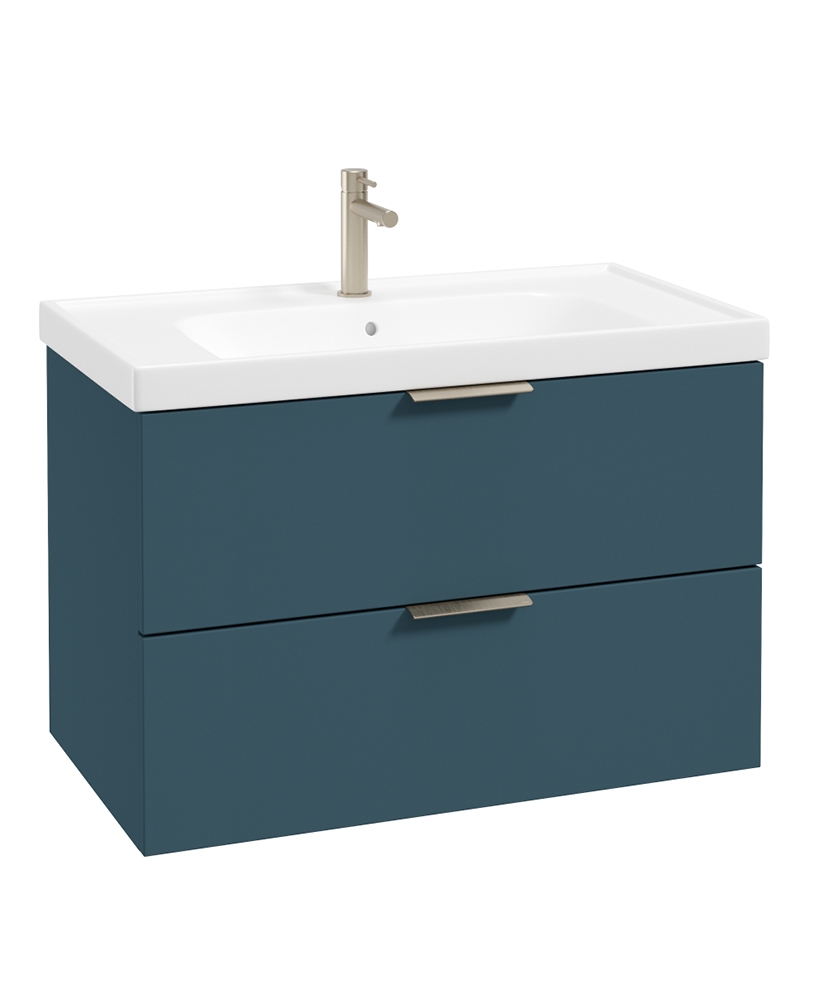 STOCKHOLM Wall Hung 80cm Two Drawer Vanity Unit Matt Ocean Blue - Brushed Nickel Handle