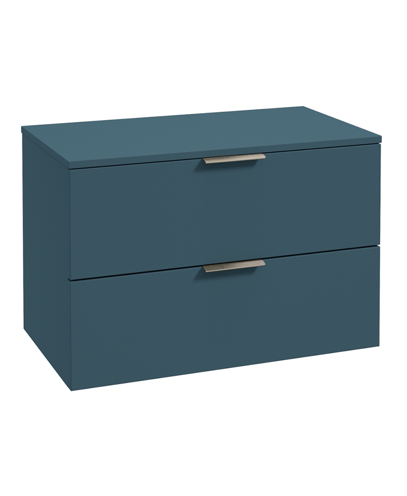 STOCKHOLM Wall Hung 80cm Two Drawer Countertop Vanity Unit Matt Ocean Blue - Brushed Nickel Handles