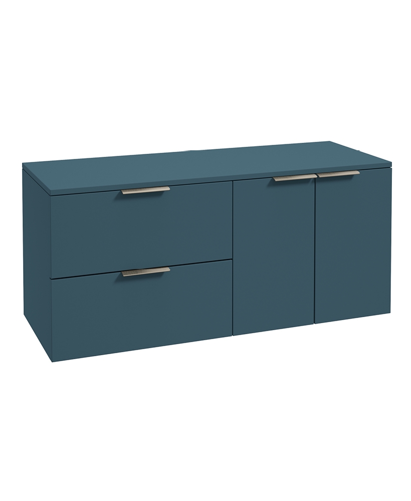 STOCKHOLM Wall Hung 120cm Two Drawer/Two Door Countertop Vanity Unit Matt Ocean Blue - Brushed Nickel Handle