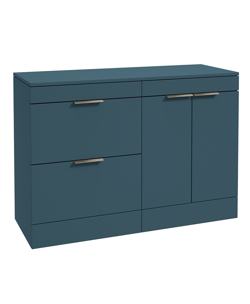 STOCKHOLM Floorstanding 120cm Two Drawer/Two Door Countertop Vanity Unit Matt Ocean Blue - Brushed Nickel Handle