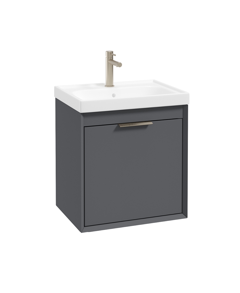 FJORD Wall Hung 50cm Two Drawer Vanity Unit Matt Midnight Grey- Brushed Nickel Handle