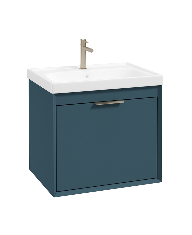 FJORD Wall Hung 60cm Two Drawer Vanity Unit Matt Ocean Blue- Brushed Nickel Handle