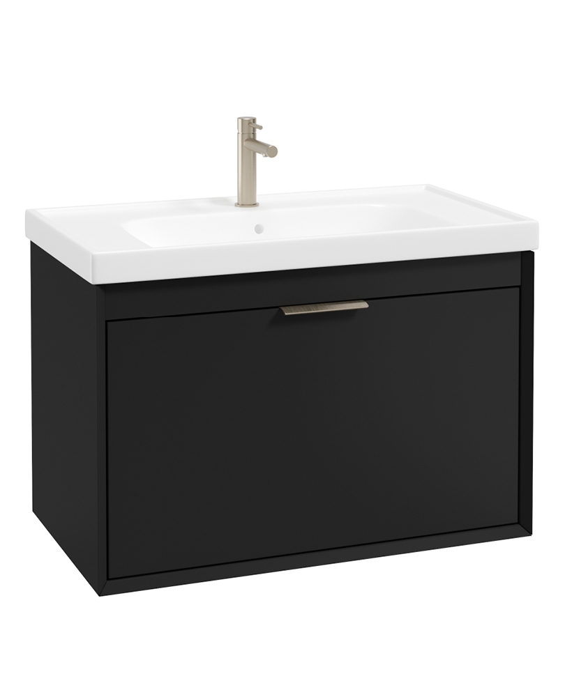 FJORD Wall Hung 80cm Two Drawer Vanity Unit Matt Black - Brushed Nickel Handle