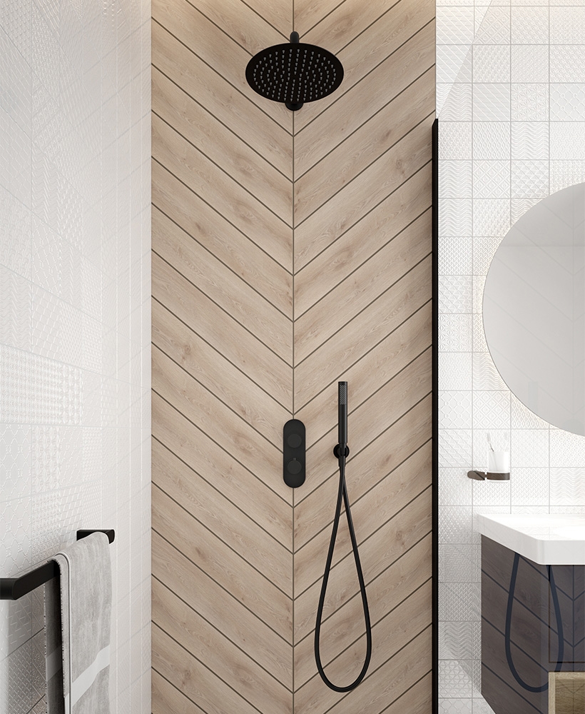 Alita Knurled Shower Set 2 Matt Black - Ceiling  Mounted Fixed Head