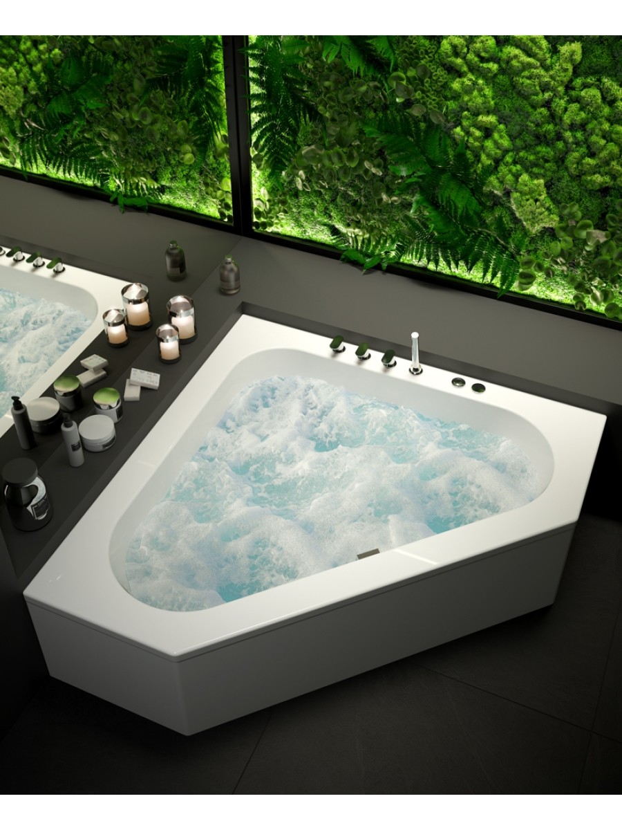 CONCERTO 1400 Corner 12 White Jet Whirlpool Bath & Panel