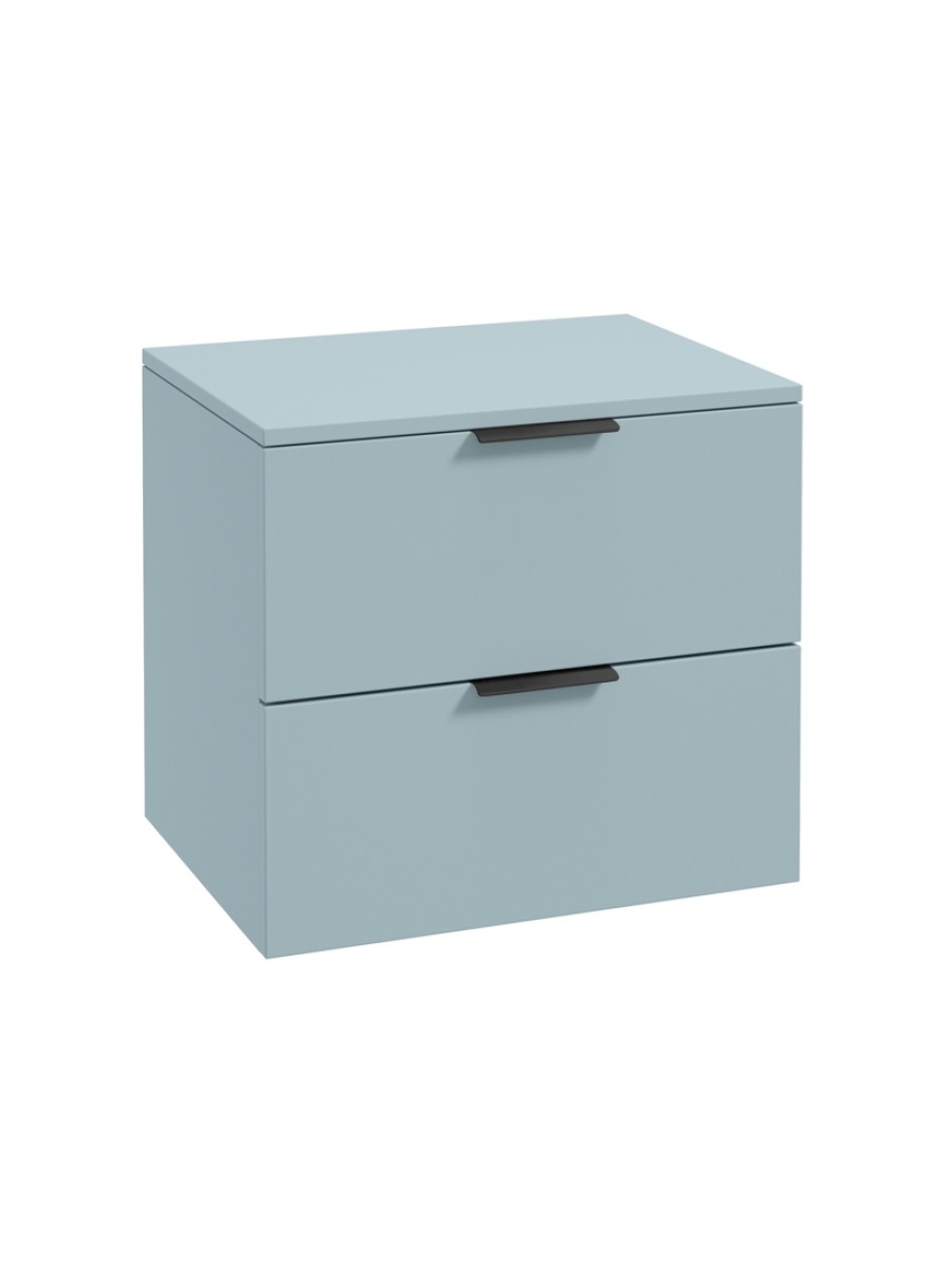 STOCKHOLM Wall Hung 60cm Two Drawer Countertop Vanity Unit Matt Morning Sky Blue - Matt Black Handles