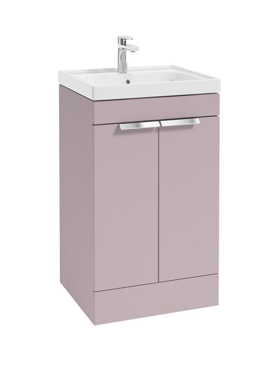 STOCKHOLM Floor Standing 50cm Two Door Vanity Unit Matt Cashmere Pink - Brushed Chrome Handles