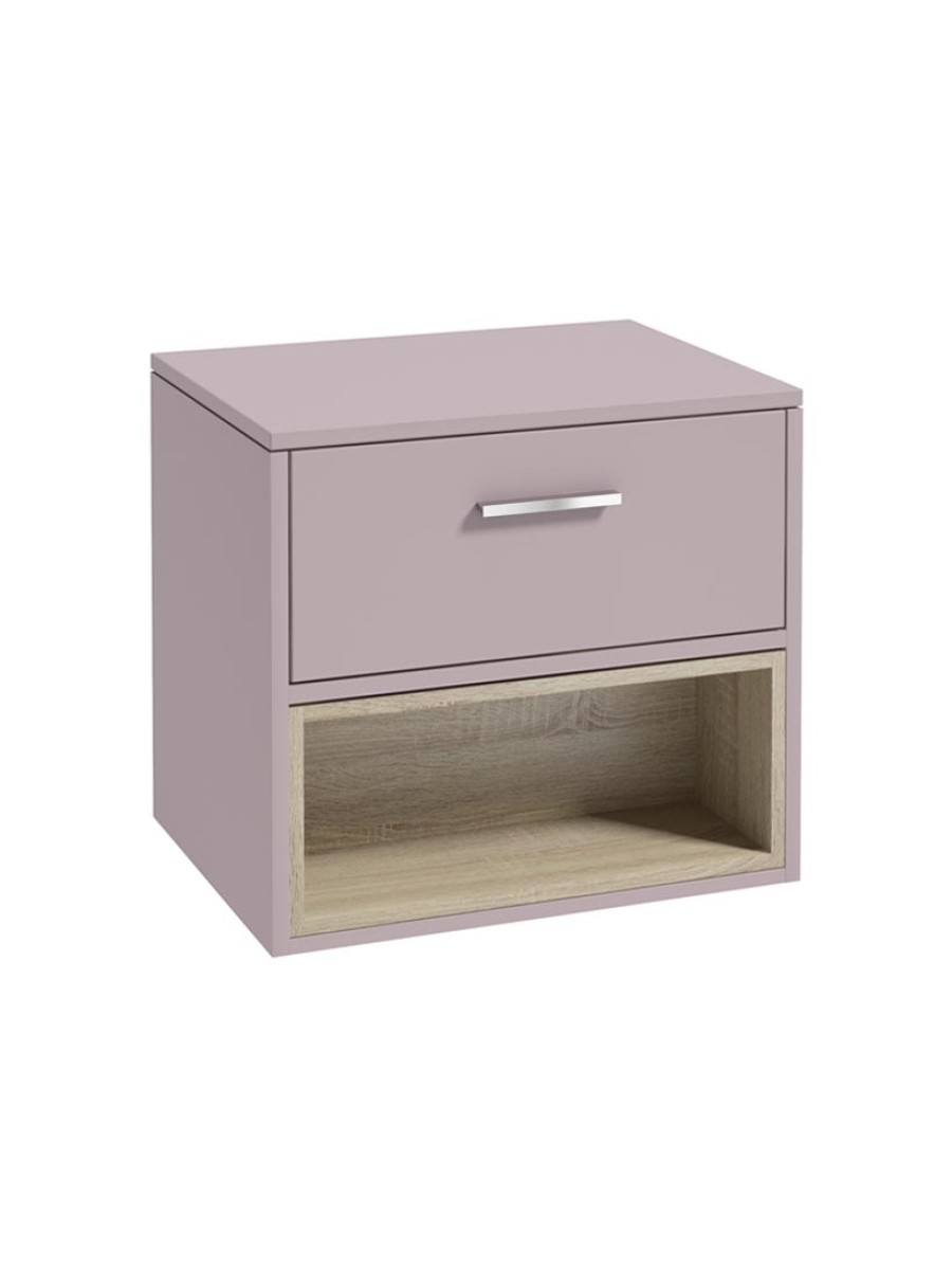 MALMO 60cm Matt Cashmere Pink Single Drawer Countertop Vanity Unit - Brushed Chrome handle