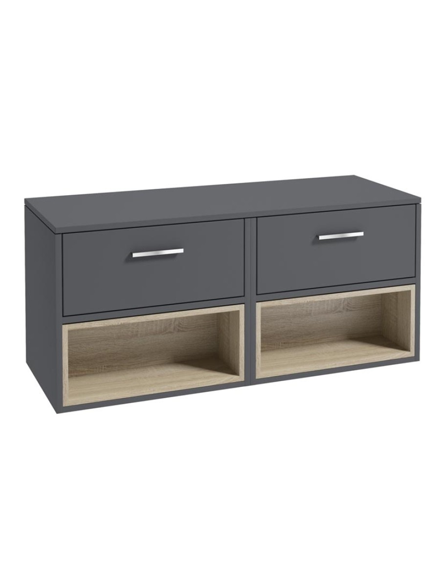 MALMO 120cm Matt Midnight Grey Two Drawer Countertop Vanity Unit - Brushed Chrome Handle