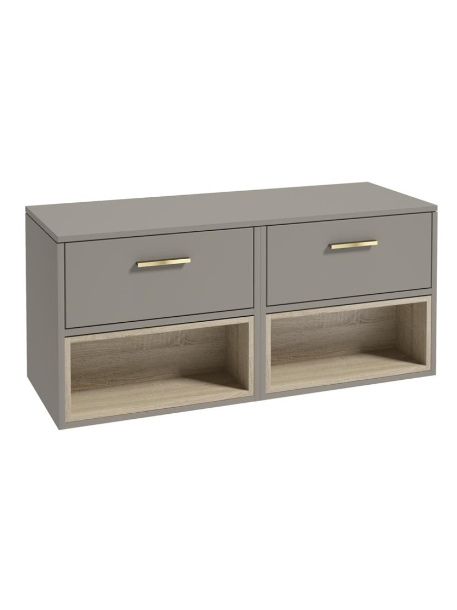 MALMO 120cm Matt Khaki Two Drawer Countertop Vanity Unit - Brushed Gold Handle