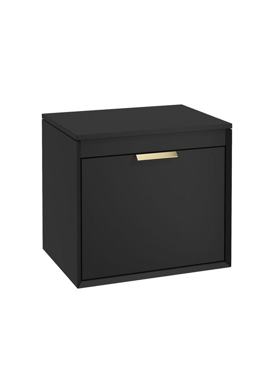 FJORD 60cm Matt Black Countertop Vanity Unit - Brushed Gold Handle