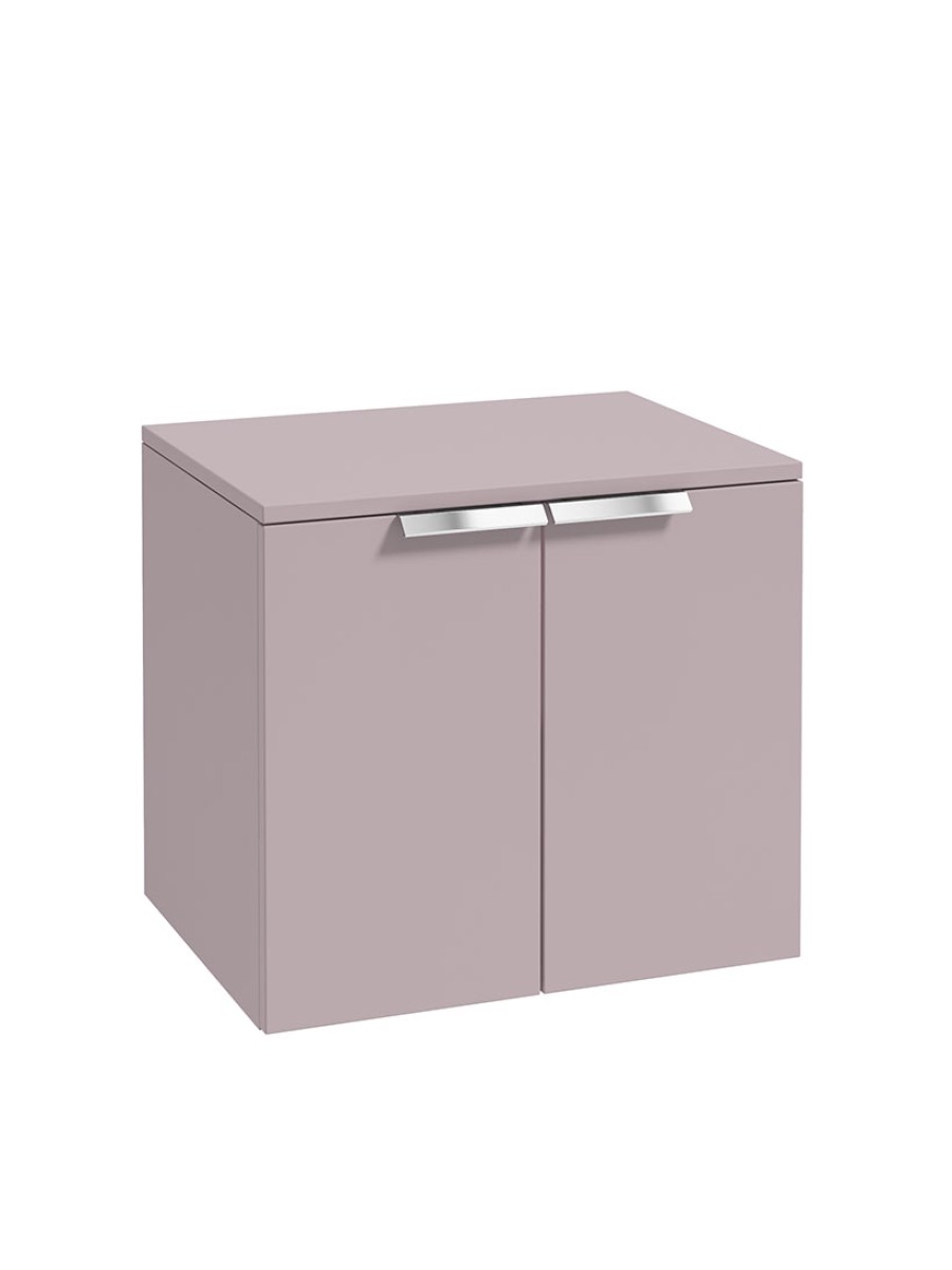 STOCKHOLM Wall Hung 60cm Two Door Countertop Vanity Unit Matt Cashmere Pink- Brushed Chrome Handles