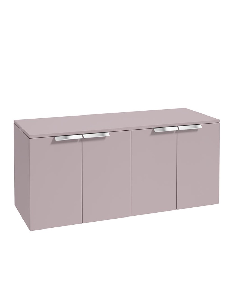 STOCKHOLM Wall Hung 120cm Four Door Countertop Vanity Unit Matt Cashmere Pink - Brushed Chrome Handle