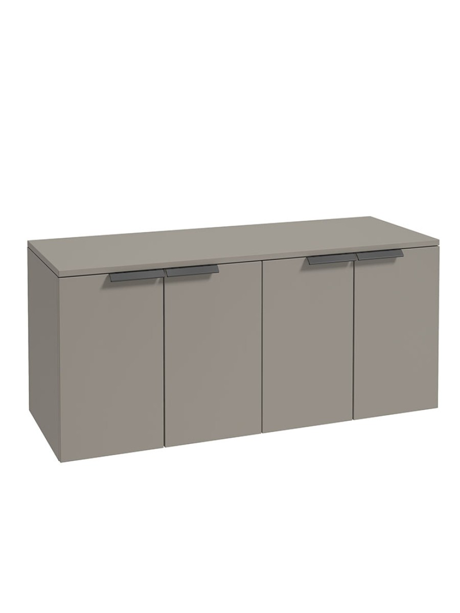 STOCKHOLM Wall Hung 120cm Four Door Countertop Vanity Unit Matt Khaki - Matt Black Handle