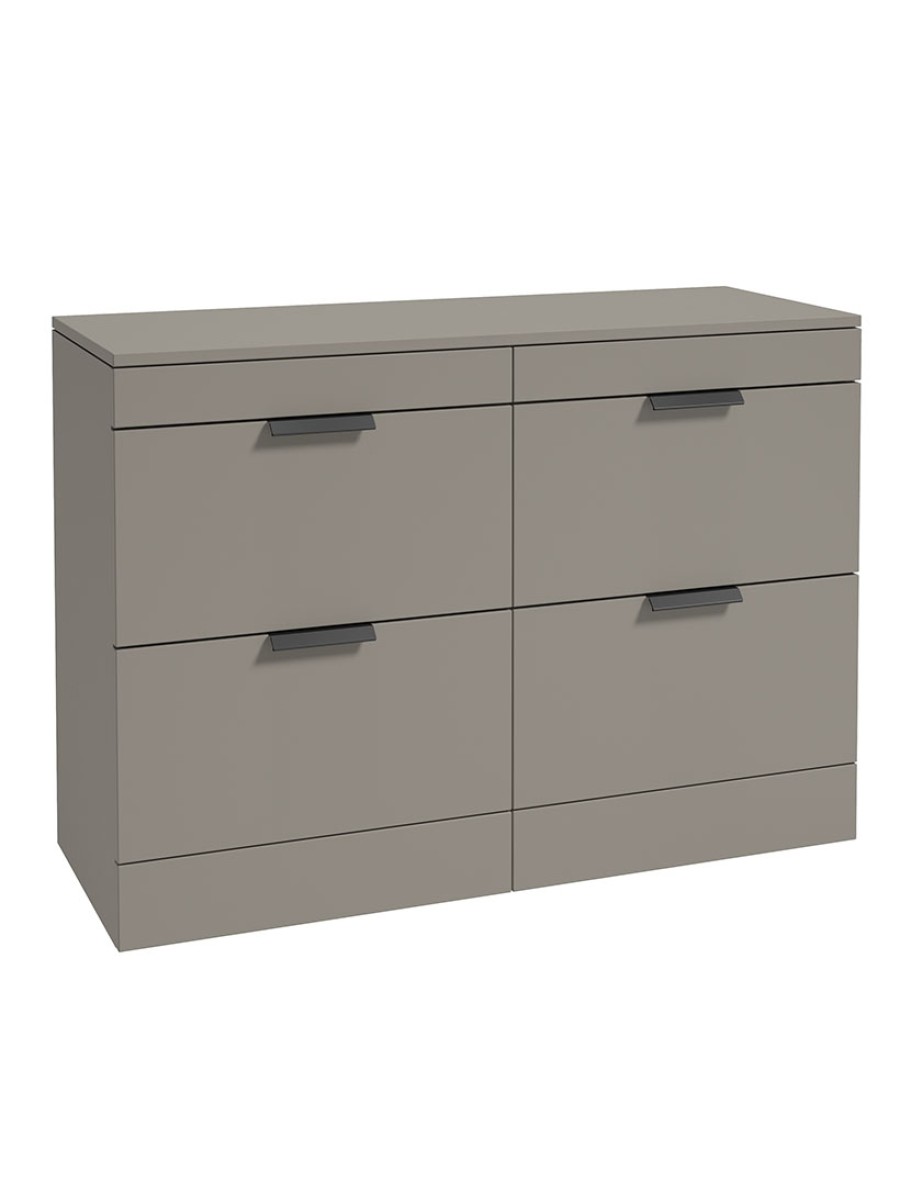 STOCKHOLM Wall Hung 120cm Four Drawer Countertop Vanity Unit Matt Khaki - Matt Black Handle