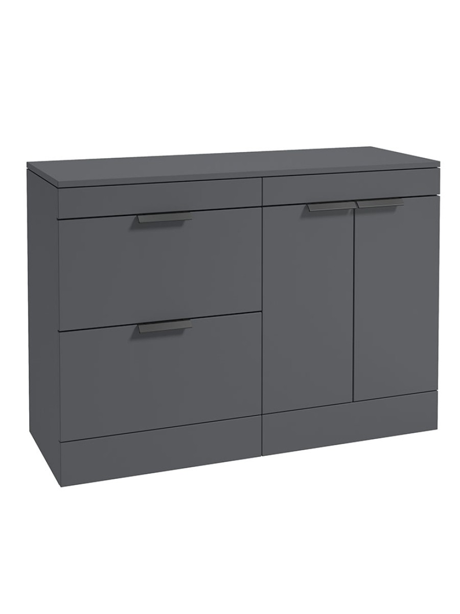 STOCKHOLM Floor Standing 120cm Two Drawer/Two Door Countertop Vanity Unit Matt Midnight Grey - Matt Black Handle