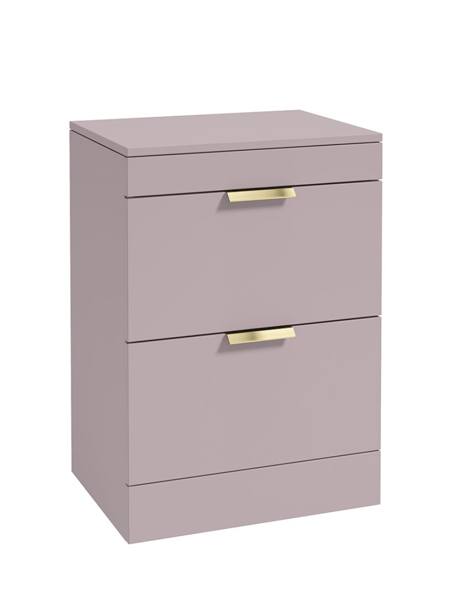 STOCKHOLM Floor Standing 60cm Two Drawer Countertop Vanity Unit Matt Cashmere Pink - Brushed Gold Handle