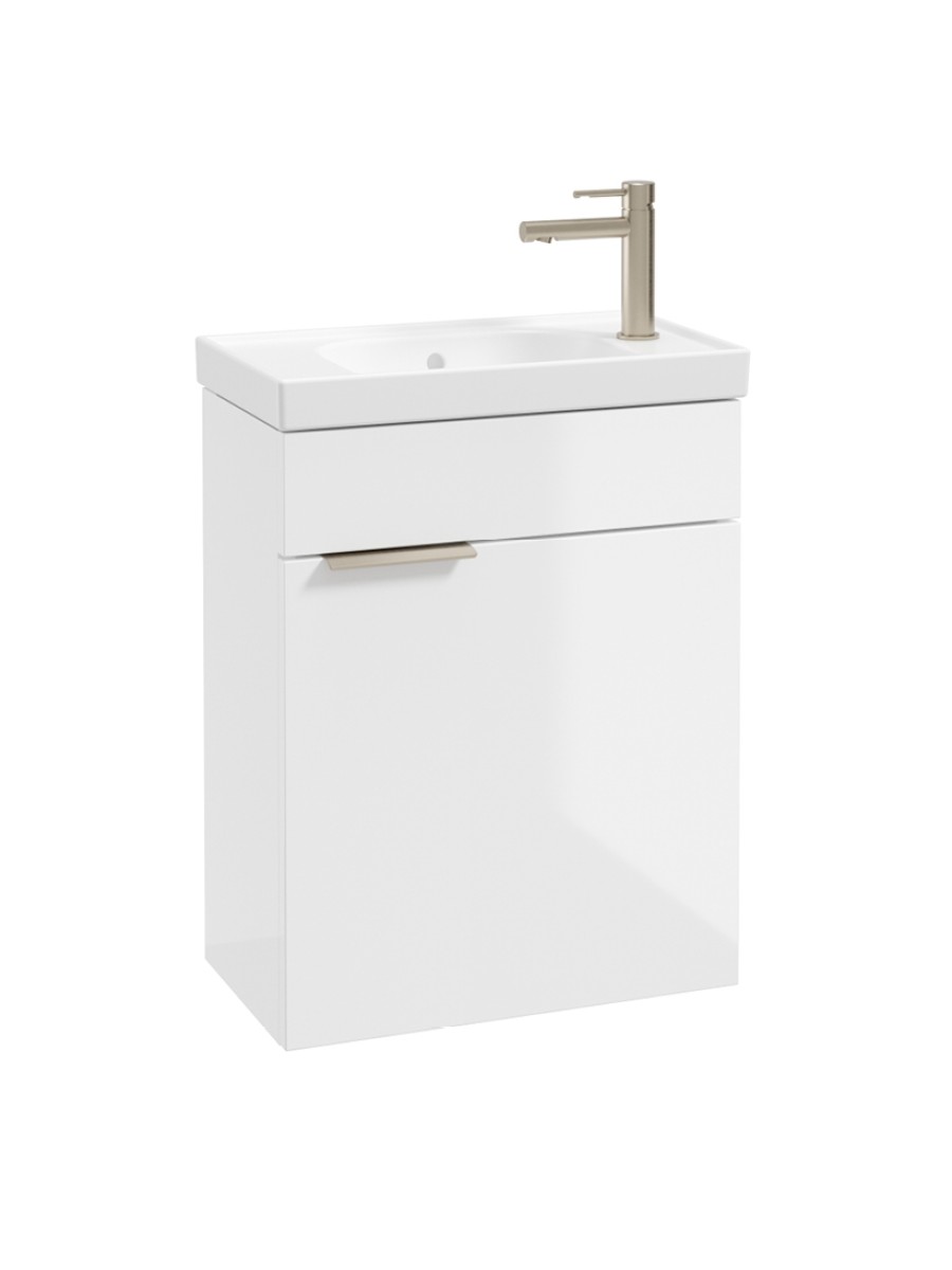 STOCKHOLM Wall Hung 50cm Cloakroom Vanity Unit Gloss White - Brushed Nickel handles