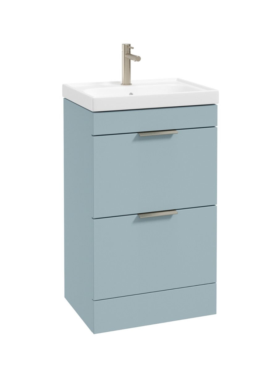 STOCKHOLM Floorstanding 50cm Two Drawer Vanity Unit Matt Morning Sky Blue - Brushed Nickel Handles