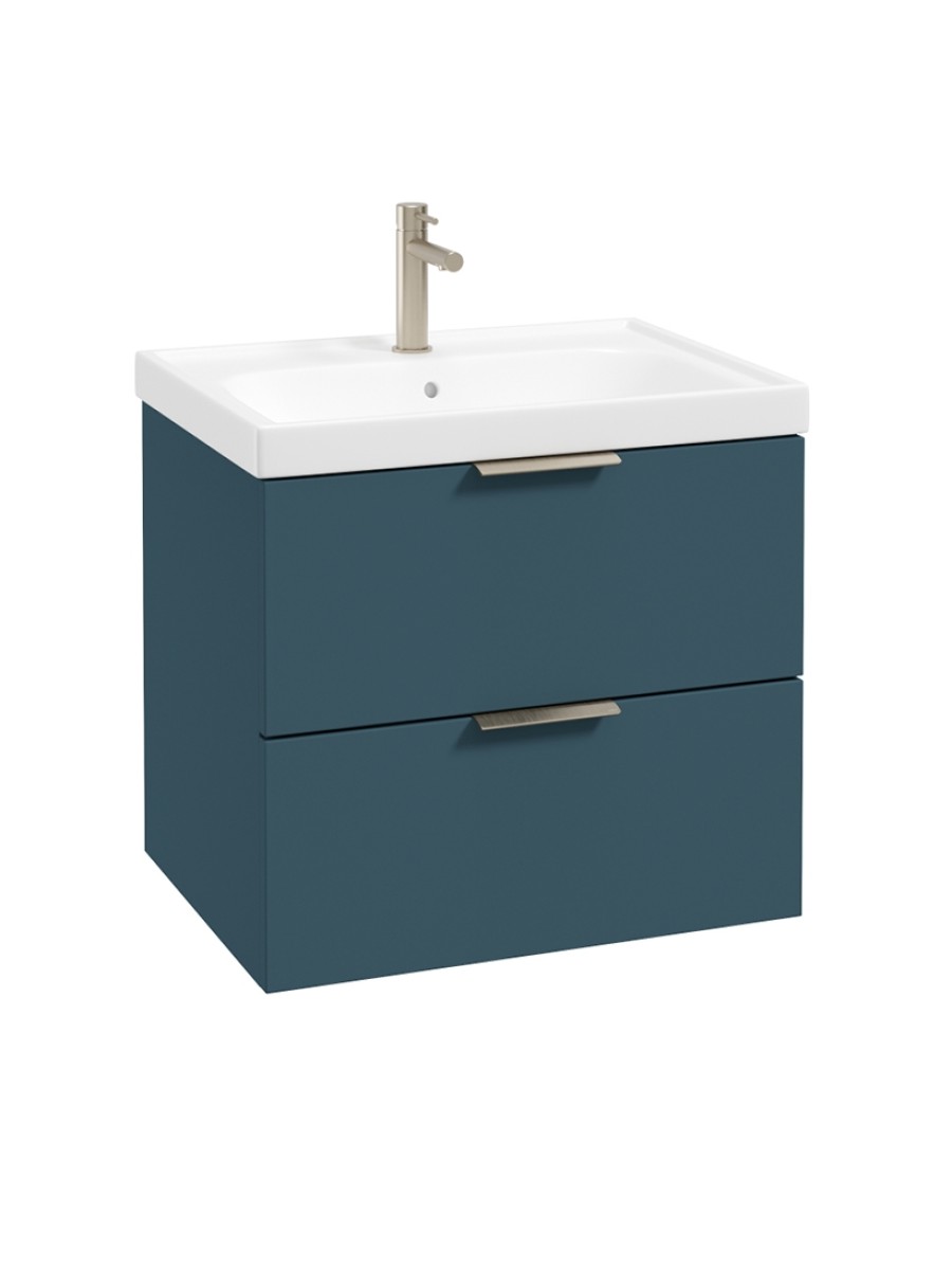 STOCKHOLM Wall Hung 60cm Two Drawer Vanity Unit Matt Ocean Blue - Brushed Nickel Handle