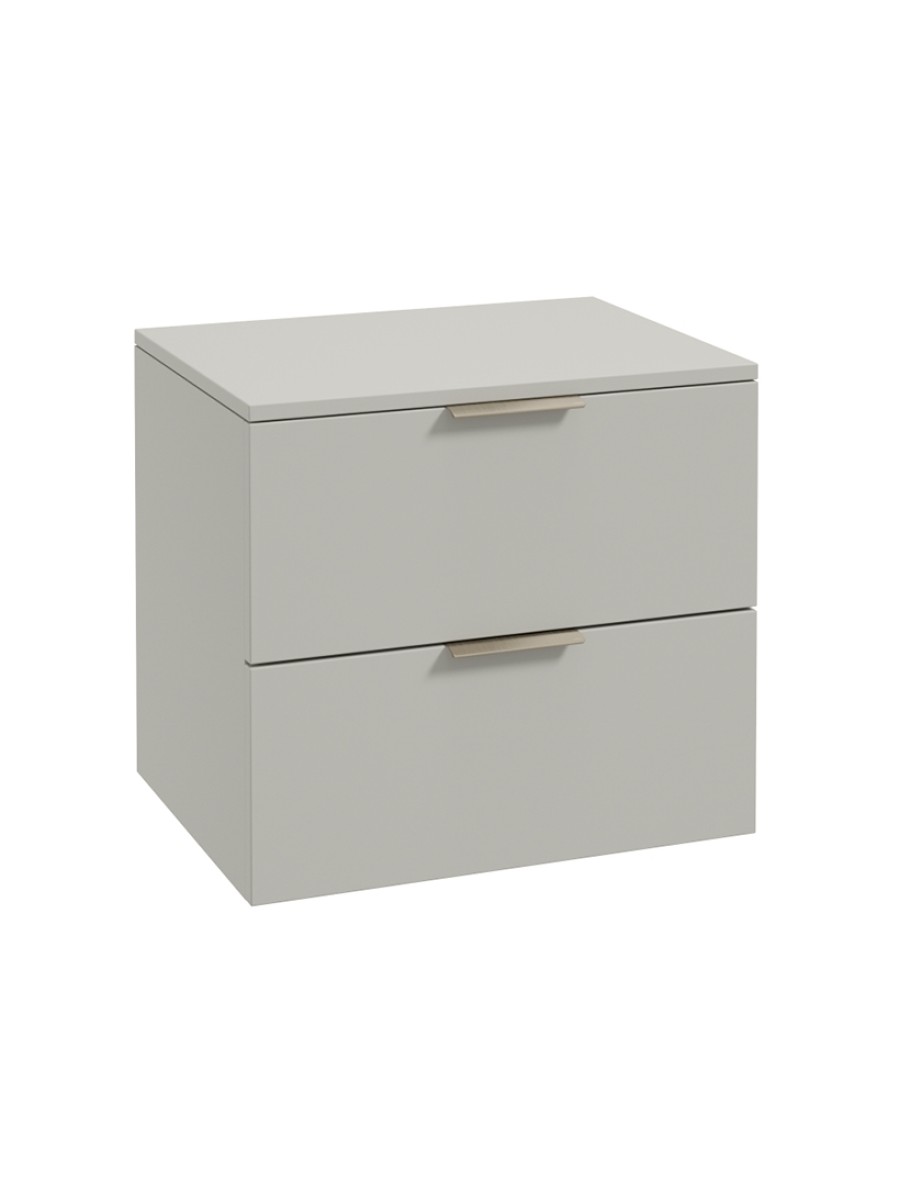 STOCKHOLM Wall Hung 60cm Two Drawer Countertop Vanity Unit Matt Arctic Grey - Brushed Nickel Handles