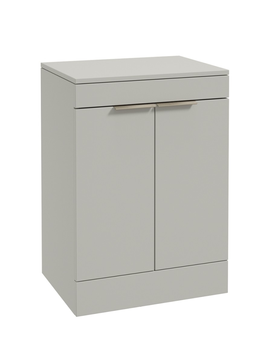 STOCKHOLM Floorstanding 60cm Two Door Countertop Vanity Unit Matt Arctic Grey - Brushed Nickel Handle