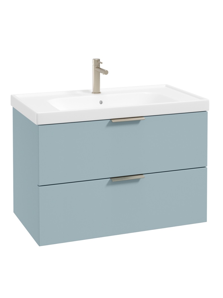 STOCKHOLM Wall Hung 80cm Two Drawer Vanity Unit Matt Morning Sky Blue - Brushed Nickel Handles