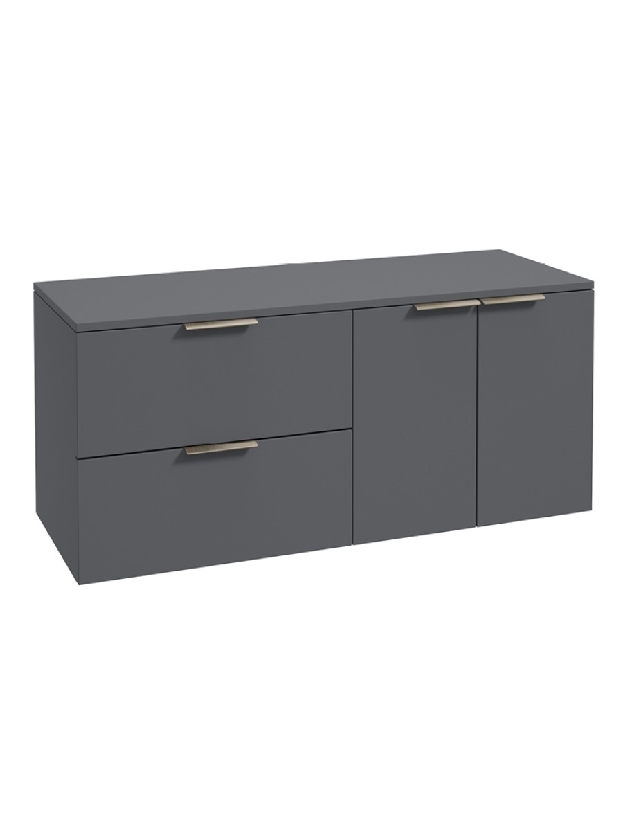 STOCKHOLM Wall Hung 120cm Two Drawer/Two Door Countertop Vanity Unit Matt Midnight Grey - Brushed Nickel Handle