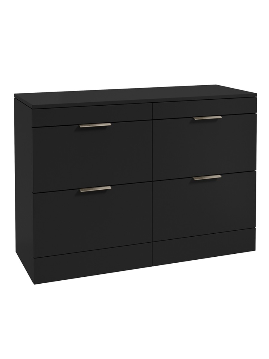 STOCKHOLM Floorstanding 120cm Four Drawer Countertop Vanity Unit Matt Black - Brushed Nickel Handle