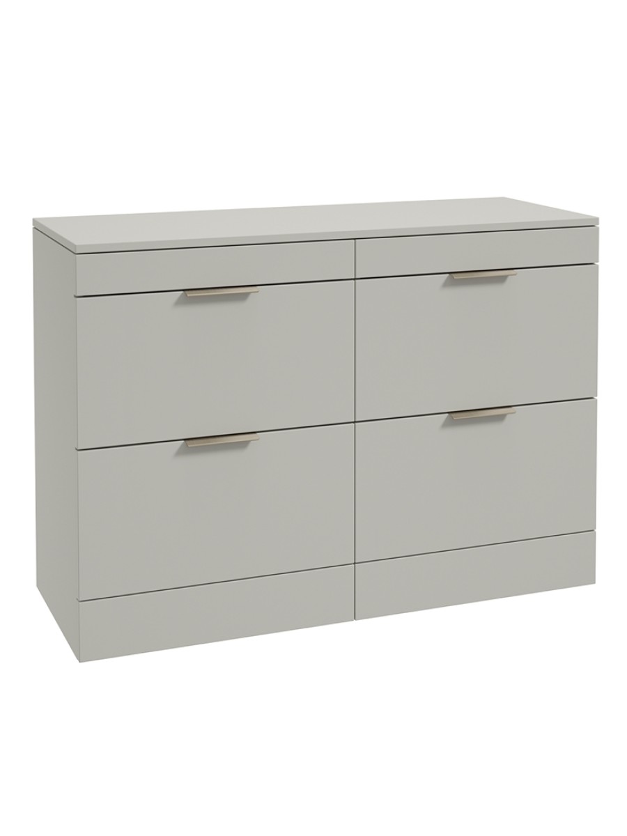 STOCKHOLM Floorstanding 120cm Four Drawer Countertop Vanity Unit Matt Arctic Grey - Brushed Nickel Handle