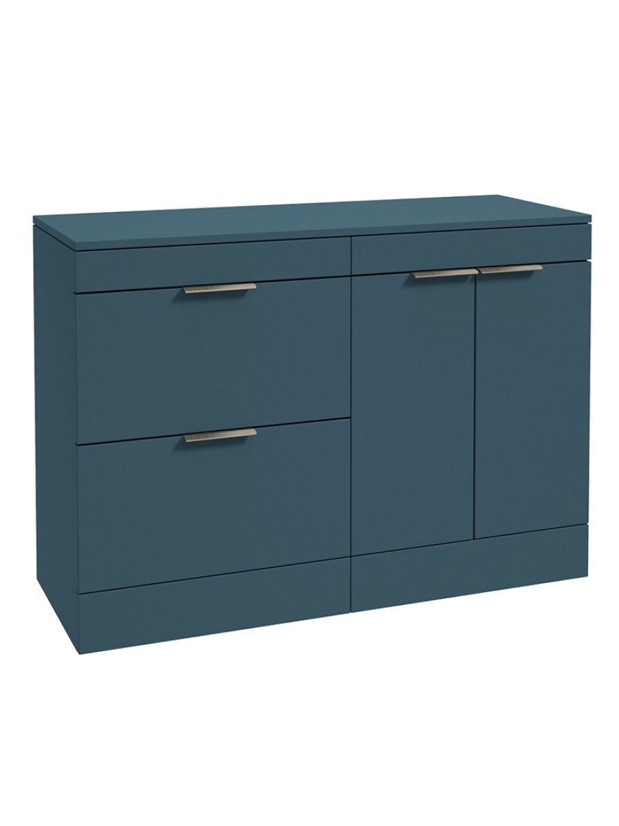 STOCKHOLM Floorstanding 120cm Two Drawer/Two Door Countertop Vanity Unit Matt Ocean Blue - Brushed Nickel Handle