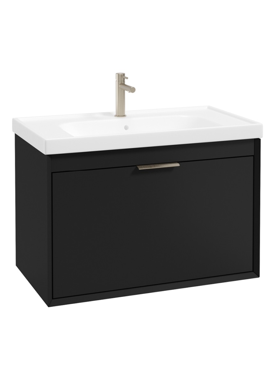 FJORD Wall Hung 80cm Two Drawer Vanity Unit Matt Black - Brushed Nickel Handle